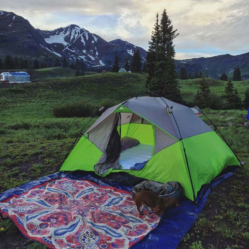 Camping tarp for tent entryway while camping.